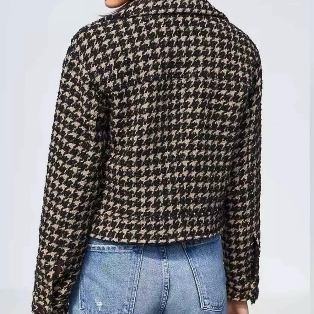 Avec Les Filles Black and Cream Houndstooth Teddy Jacket - Picture 3 of 12
